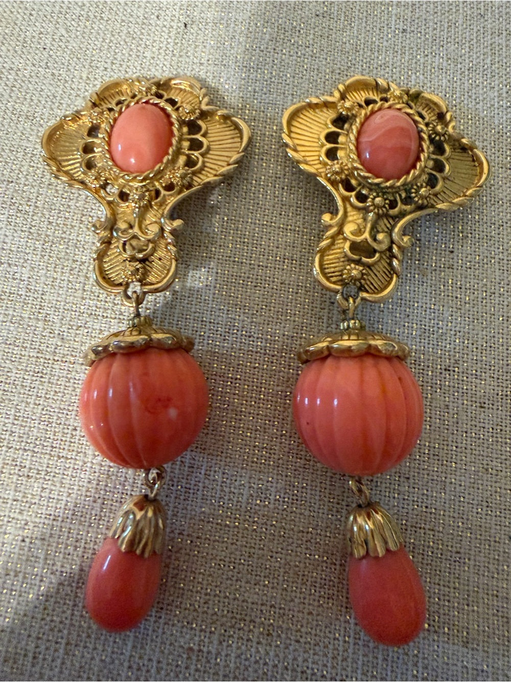 Vintage Jose Maria Barrera for Avon Coral Pink Drop Earrings